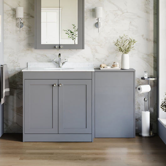  Farlow Shaker 1300mm Floor Standing Marble Top Basin Combination Pack - Satin Grey