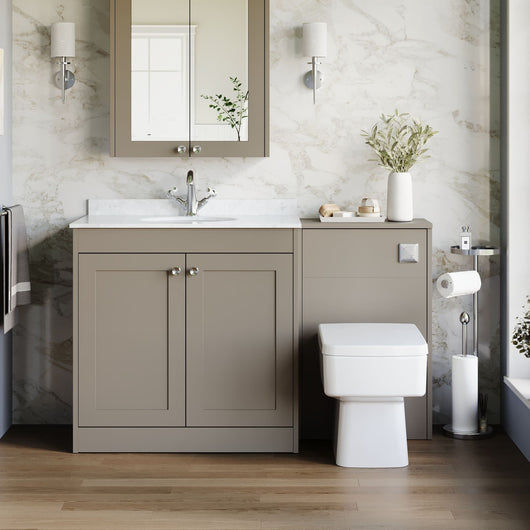  Farlow Shaker 1300mm Floor Standing Marble Top Basin Combination Pack with Square Toilet - Pebble Grey