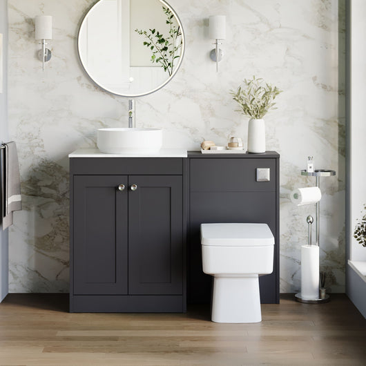  Farlow Shaker 1100mm Floor Standing Vessel Combination Pack with Square Toilet - Satin Soft Black