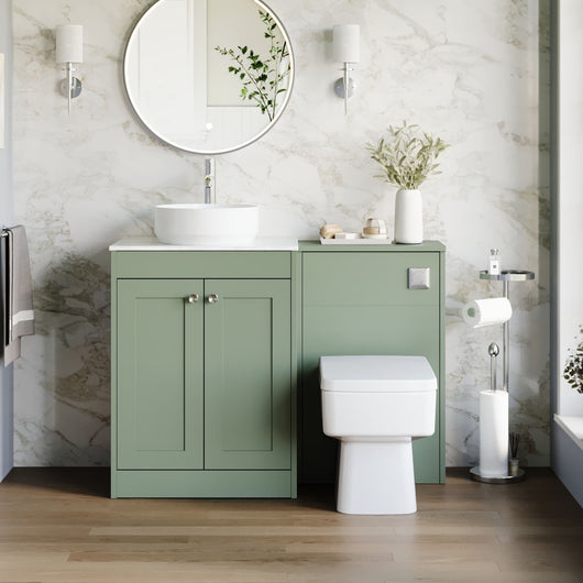  Farlow Shaker 1100mm Floor Standing Vessel Combination Pack with Square Toilet - Satin Green