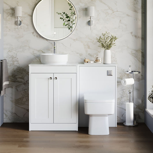  Farlow Shaker 1100mm Floor Standing Vessel Combination Pack with Square Toilet - Satin White