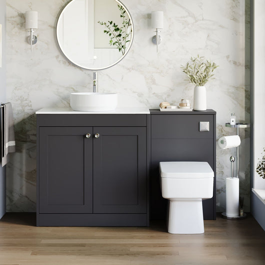  Farlow Shaker 1300mm Floor Standing Vessel Combination Pack with Square Toilet - Satin Soft Black
