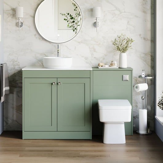  Farlow Shaker 1300mm Floor Standing Vessel Combination Pack with Square Toilet - Satin Green