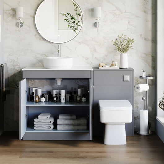  Farlow Shaker 1300mm Floor Standing Vessel Combination Pack with Square Toilet - Satin Grey