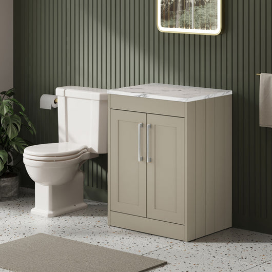 Farlow Shaker Floor Standing 600mm 2-Door Vanity with Carrera Marble Laminate Worktop - Pebble Grey
