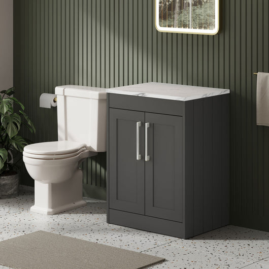  Farlow Shaker Floor Standing 600mm 2-Door Vanity with Carrera Marble Laminate Worktop - Satin Soft Black