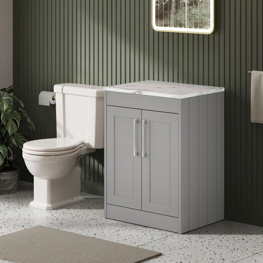  Farlow Shaker Floor Standing 600mm 2-Door Vanity with Carrera Marble Laminate Worktop - Satin Grey
