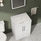 Farlow Shaker Floor Standing 600mm 2-Door Vanity with Carrera Marble Laminate Worktop - Satin White