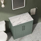 Farlow Shaker Floor Standing 800mm 2-Door Vanity with Carrera Marble Laminate Worktop - Satin Green