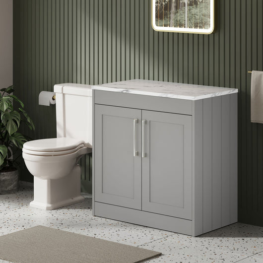  Farlow Shaker Floor Standing 800mm 2-Door Vanity with Carrera Marble Laminate Worktop - Satin Grey