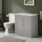 Farlow Shaker Floor Standing 800mm 2-Door Vanity with Carrera Marble Laminate Worktop - Satin Grey