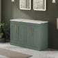 Farlow Shaker Floor Standing 1200mm 4-Door Vanity with Carrera Marble Laminate Worktop - Satin Green