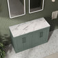Farlow Shaker Floor Standing 1200mm 4-Door Vanity with Carrera Marble Laminate Worktop - Satin Green