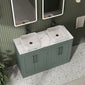 Farlow Shaker Floor Standing 1200mm 4-Door Vanity with Carrera Marble Laminate Worktop - Satin Green