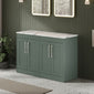 Farlow Shaker Floor Standing 1200mm 4-Door Vanity with Carrera Marble Laminate Worktop - Satin Green
