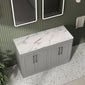 Farlow Shaker Floor Standing 1200mm 4-Door Vanity with Carrera Marble Laminate Worktop - Satin Grey