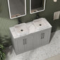 Farlow Shaker Floor Standing 1200mm 4-Door Vanity with Carrera Marble Laminate Worktop - Satin Grey