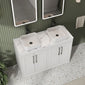 Farlow Shaker Floor Standing 1200mm 4-Door Vanity with Carrera Marble Laminate Worktop - Satin White