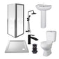 Aqualux AQUA3 800mm Pivot Enclosure with Toilet & Basin Pedestal Complete Suite - Black Tap Pack