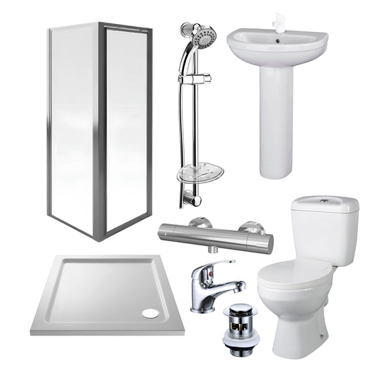  Aqualux AQUA3 760mm Pivot Enclosure with Toilet & Basin Pedestal Complete Suite - Chrome Tap Pack
