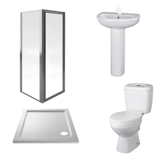  Aqualux AQUA3 760mm Pivot Enclosure with Toilet & Basin Pedestal Suite