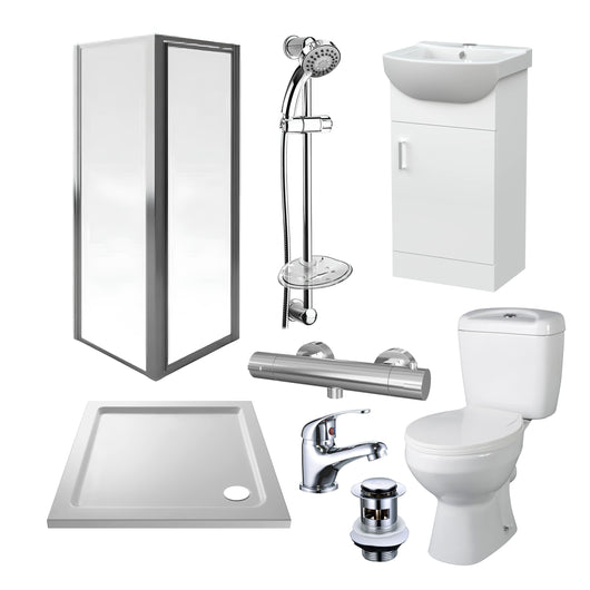  Aqualux AQUA3 760mm Pivot Enclosure with Toilet & 450mm Vanity Complete Suite - Chrome Tap Pack