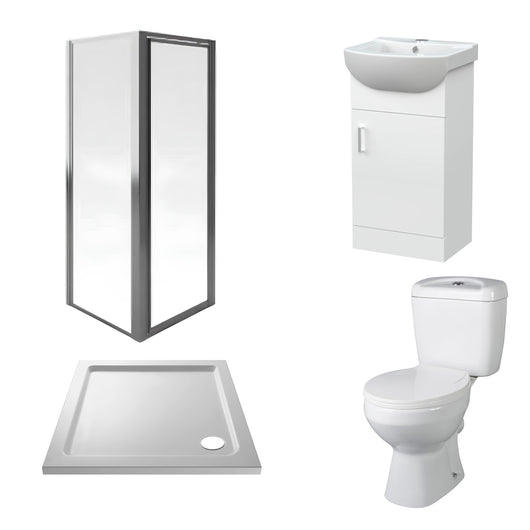  Aqualux AQUA3 760mm Pivot Enclosure with Toilet & 450mm Vanity Suite