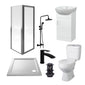 Aqualux AQUA3 760mm Pivot Enclosure with Toilet & 450mm Vanity Complete Suite - Black Tap Pack