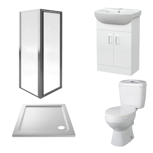  Aqualux AQUA3 760mm Pivot Enclosure with Toilet & 550mm Vanity Suite