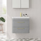 Pride Wall Mounted 600mm 2-Drawer Vanity Unit with Polymarble Basin - Satin Grey