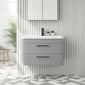 Pride Wall Mounted 800mm 2-Drawer Vanity Unit with Polymarble Basin - Satin Grey