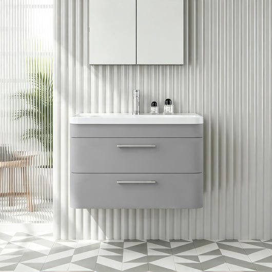  Pride Wall Mounted 800mm 2-Drawer Vanity Unit with Polymarble Basin - Satin Grey
