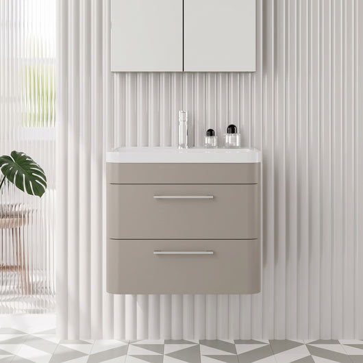  Pride Wall Mounted 600mm 2-Drawer Vanity Unit with Polymarble Basin - Pebble Grey