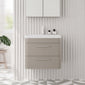 Pride Wall Mounted 600mm 2-Drawer Vanity Unit with Polymarble Basin - Pebble Grey