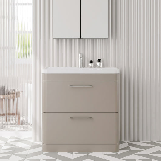  Pride Floorstanding 800mm 2-Drawer Vanity Unit with Polymarble Basin - Pebble Grey