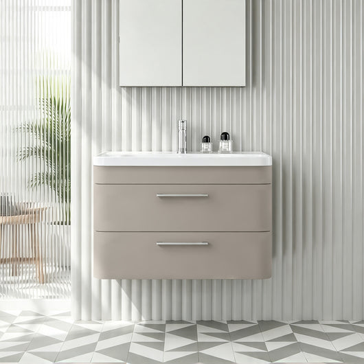  Pride Wall Mounted 800mm 2-Drawer Vanity Unit with Polymarble Basin - Pebble Grey