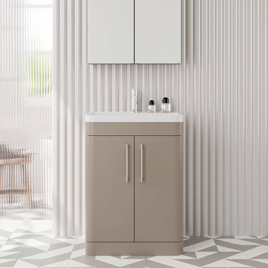 Pride Floorstanding 600mm 2-Door Vanity Unit with Polymarble Basin - Pebble Grey