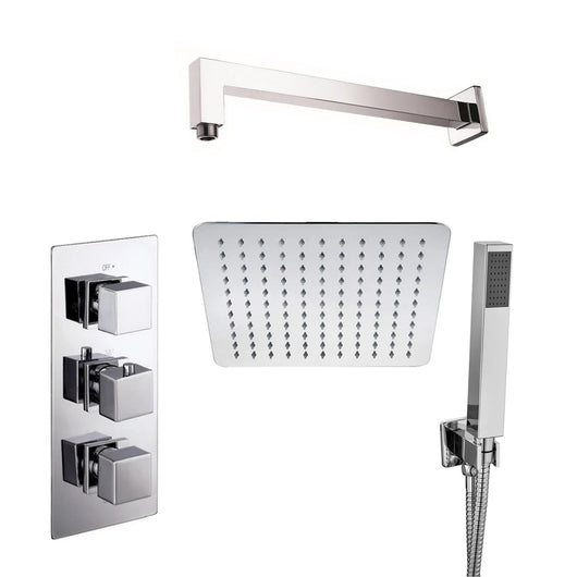  Block Premium Concealed Thermostatic Shower Valve with 250mm Rose & Handset - Chrome