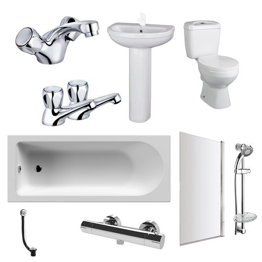  Mercatus Basin Pedestal Straight Bath Suite with Shower Kit - 1500x700