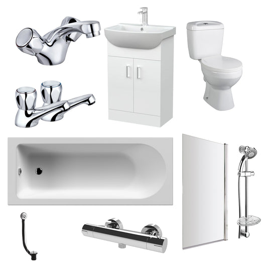  Mercatus Vanity Unit Straight Bath Suite with Shower Kit - 1500x700