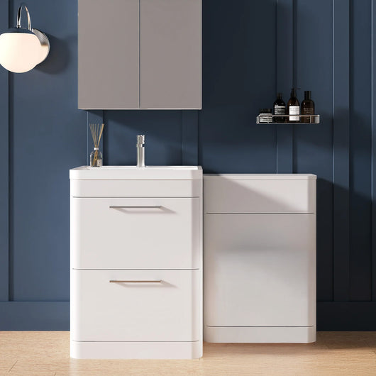  Pride 1150mm 2-Drawer Vanity & WC Combination Unit Set - White Gloss