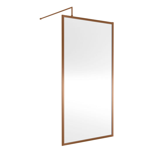  Nuie Full Outer Framed Wetroom Screen 1850x1000 8mm with Supported Bar - Brushed Bronze - welovecouk