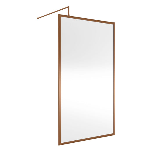  Nuie Full Outer Framed Wetroom Screen 1850x1100 8mm with Supported Bar - Brushed Bronze - welovecouk