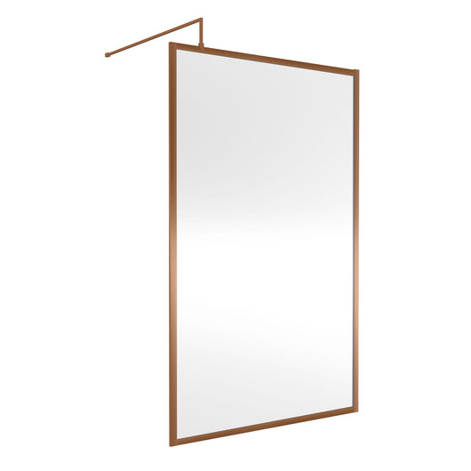  Nuie Full Outer Framed Wetroom Screen 1850x1200 8mm with Supported Bar - Brushed Bronze - welovecouk