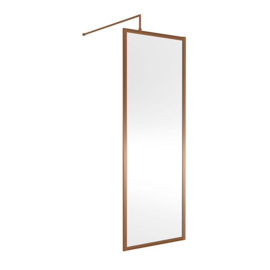  Nuie Full Outer Framed Wetroom Screen 1850x700 8mm with Supported Bar - Brushed Bronze - welovecouk