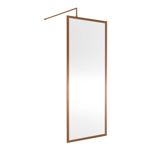  Nuie Full Outer Framed Wetroom Screen 1850x760 8mm with Supported Bar - Brushed Bronze - welovecouk