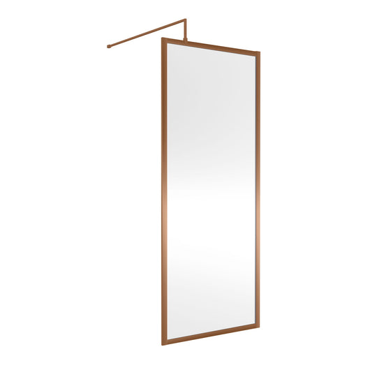  Nuie Full Outer Framed Wetroom Screen 1850x800 8mm with Supported Bar - Brushed Bronze - welovecouk
