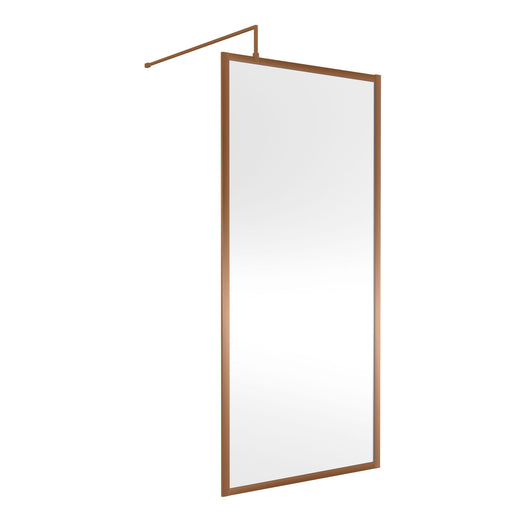  Nuie Full Outer Framed Wetroom Screen 1850x900 8mm with Supported Bar - Brushed Bronze - welovecouk