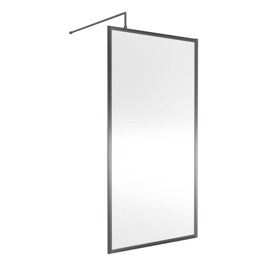 Nuie 1850x1000 Full Framed Wetroom Screen 8mm with Suported Bar - Brushed Pewter - welovecouk