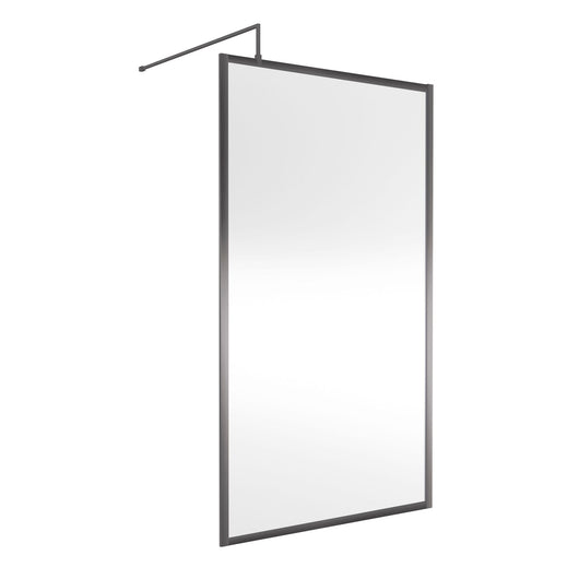 Nuie 1850x1100 Full Framed Wetroom Screen 8mm with Suported Bar - Brushed Pewter - welovecouk